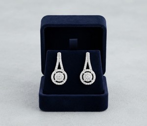 Classic Plated White Gold Moissanite <b>Earrings</b> Round Cut <b>Diamond</b> Halo Stud <b>Earrings</b> for Wedding Party Wear - Product Image 3