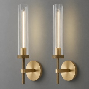 โคมไฟติดผนังทองเหลืองทรงกลม ดีไซน์แนวตั้ง งานโลหะหัตถกรรม 2 ชิ้น - Product Image 1