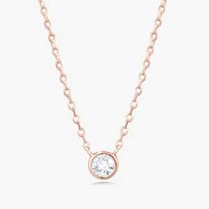 จี้เพชรพร้อมสร้อยคอทองคำแท้ 14K ทรงกลมเจียระไนแบบ Bezel เพชรเพาะเลี้ยง ตัวล็อกแบบ Lobster สไตล์มินิมอล โซลิแทร์ สำหรับใส่ทุกวัน สายโซ่แบบเคเบิ้ล 18 นิ้ว - Product Image 5