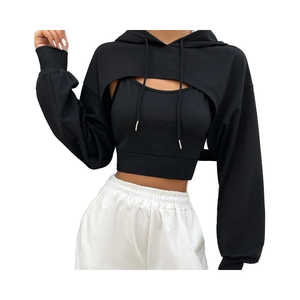 Vente en gros 2025 Pull court personnalisé grande taille pour femmes 100% Sweat à capuche à manches longues en coton lavé pour l'automne Streetwear - Product Image 1