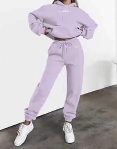 Ensemble de survêtement unisexe en polaire violet décontracté pour l'hiver, motif floral, sweat à capuche zippé intégral et pantalon de jogging, séchage rapide, style urbain - Product Image 1