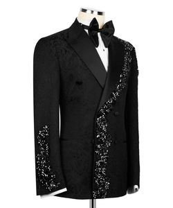 Blazer de smoking noir pour homme orné de strass – Veste de costume de créateur à revers châle pour mariage et soirée - Product Image 4