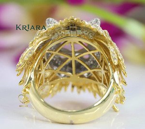 Bague tête de lion pour homme avec diamant et rubis de culture en argent 925 plaqué or jaune, style luxueux, bijou unisexe, cadeau - Product Image 3