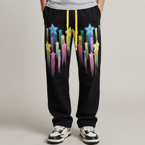 Men's Black High Street Vintage Sweatpants Elastic Waist Casual Joggers Autumn Wear - Product Image 1