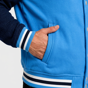 Blouson universitaire unisexe personnalisé bleu marine en laine/cuir polaire décontracté hiver coupe régulière col montant respirant coupe-vent haute performance - Product Image 4