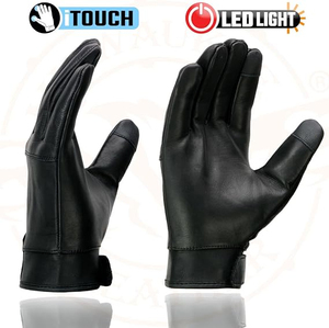 Gants de moto en cuir noir pour homme Samroz Sports avec écran tactile et lumière LED sur les doigts - Product Image 2