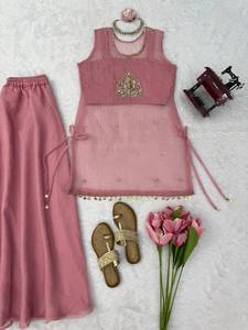 Salsa Seide Handgefertigtes Palazzo-Anzug-Set Mikro-Baumwoll-Innentop Vollständig Genähtes Designer-Partykleidungs-Set Trendiges Knielanges Reguläres Outfit - Product Image 4