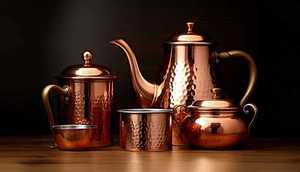 Modern Hammered Copper Cookware <b>Set</b> Round Metal Dishwasher Safe Eco-Friendly Leak-Proof <b>Pots</b> and Pans with Stainless Steel Lids - Product Image 2