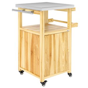 Carrello da Cucina per Esterni in Legno Massello con Piano in Acciaio Inox, Ruote e Foro Integrato, Carrello per Barbecue da Esterno in Legno Naturale - Product Image 1