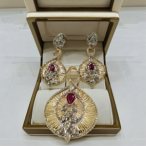 Conjunto de Pendientes y Colgantes de Diamantes Cultivados en Laboratorio de Alta Calidad, Elegantes, en Oro Rosa y Blanco con Piedras de Colores, Impresionante Lujo Artificial - Product Image 2