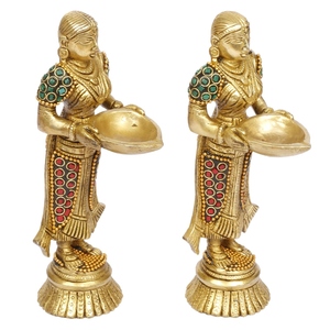 Juego de 2 Lámparas de Aceite Hind Craft Living, Redondas, de Latón, con Incrustaciones de Laxmi, Estilo Tradicional Indio, para Decoración del Hogar, Pooja, Diwali - Product Image 6