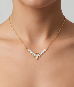 Collar de Oro Amarillo de 14K con Diamante Cultivado en Laboratorio, Corte Marquesa, Diseño de Hoja, Chapado en Oro para Mujer, 0.95ctw, Color E, Joyería de Moda - Product Image 5