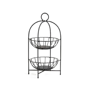 Best Selling Black Color 2 Tier Metal <b>Wire</b> <b>Basket</b> for Kitchen & Living Room Tabletop Decoration Customized Size Shape - Product Image 2