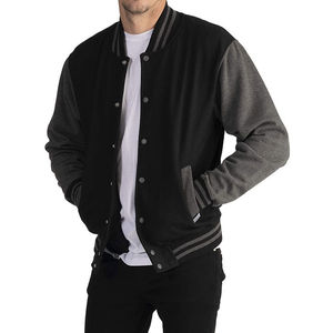 Chaqueta Varsity Negra y Gris para Hombre con Cierre de Botones, Estilo Casual, Mezcla de Poliéster y Algodón, Corte Regular, para Otoño - Product Image 3