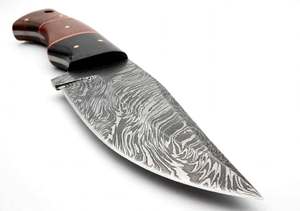 Cuchillo de acampada de hoja fija de acero de Damasco hecho a mano con mango de madera Micarta segmentada - Product Image 4
