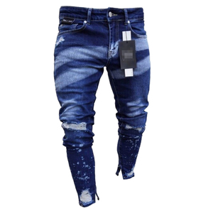 Premium High Quality Men Denim Jeans Slim Fit Stretch Eco-Friendly Quick Dry Y2K Vintage Pencil Pants Ripped Custom OEM Bulk - Product Image 3