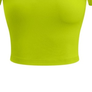 Women's <b>Lime</b> <b>Green</b> Crew Neck Short Sleeve Crop Top Solid Color Spandex Polyester Breathable Yoga Workout <b>Shirt</b> - Product Image 5