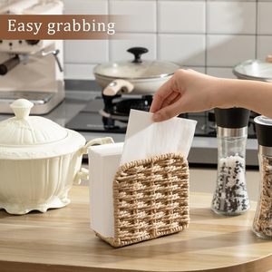 Handmade Seagrass Wicker Napkin <b>Holder</b> Rustic Paper <b>Tissue</b> Dispenser Vertical Tabletop Stand For <b>Kitchen</b> Restaurant Hotel Decor - Product Image 2