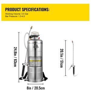 Spruzzatore Elettrico in Acciaio Inox da 3,5 Galloni con Asta da 20 Pollici, Tubo da 3 Piedi e Manometro a Pompa Manuale - Product Image 4