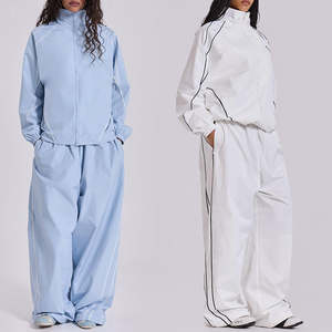 ชุดวอร์มกันลมผ้าฝ้ายแท้ 100% สำหรับฤดูหนาว สไตล์วินเทจ ชุดเซ็ตสองชิ้นสำหรับผู้ชายและผู้หญิง สีดำ ซิปยาวเต็มตัว เสื้อกีฬาระบายอากาศได้ดี - Product Image 4