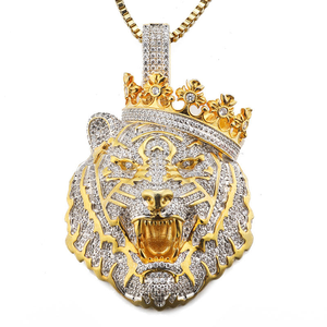 Collar de Moissanita con Colgante de Cabeza de León y Corona, Chapado en Oro y Plata, Estilo Hip Hop, Joyería de Lujo, Regalo Premium para Hombres y Mujeres - Product Image 1