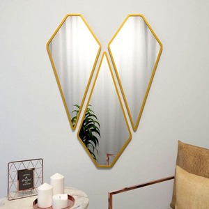 New design abstract Geometric gold color wall <b>mirror</b> set customized size color shape available for bedroom dining space - Product Image 1
