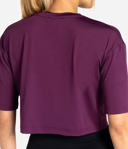 T-shirts courts unis surdimensionnés à manches courtes pour femmes, 100 % coton, coupe ajustée, style patchwork, idéaux pour la gym, en promotion - Product Image 3