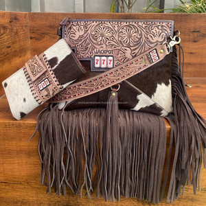 Top Selling Hand Tooled Leather <b>Crossbody</b> <b>Bags</b> & Hand Tooled Ladies RFID Blocking Wallet Fashionable Cowhide Clutch Women Sets - Product Image 2
