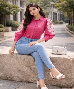 NOUVELLE ARRIVÉE DHABU COTTON BRODERIE MAIN ET TRAVAIL BUTTA TOP UNIQUE VÊTEMENT CASUEL PRIX DE GROS VÊTEMENT ETHNIQUE ROSE - Product Image 5