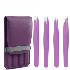 Professional Stainless Steel Eyebrow Tweezers Set with PU Leather Pouch <b>Precision</b> Hair Removal Beauty <b>Tool</b> Kit - Product Image 1