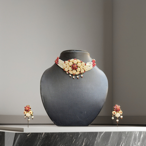 Juego de gargantilla con diseño de flor rosa Jaal Puwai, hecho a mano en la India, con base de latón chapado en oro, para mujeres, joyería étnica para bodas. - Product Image 2