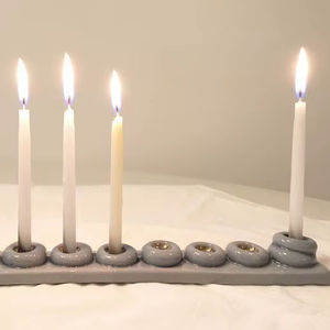 Minimalist <b>Concrete</b> Menorah Multi <b>Candle</b> <b>Holder</b> Modern Artistic Stone Stand Elegant Contemporary Jewish Festival Centerpiece - Product Image 1