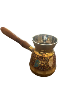 Cafetera Turca de Latón Grabada a Mano con Esmalte de Color Paisley, Cezve Ibrik con Asa de Madera, Teteras Decorativas con Patrón Floral - Product Image 3
