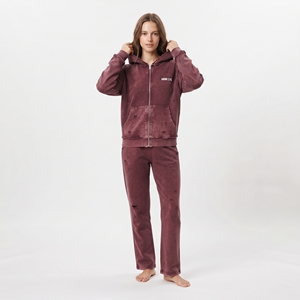 Conjunto de chándal de algodón con logo personalizado para mujer, sudadera con capucha desgastada con cremallera y pantalones jogger, estilo vintage casual streetwear. - Product Image 4