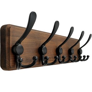 Mango Wood Wall Coat Rack with 10 Cast Iron <b>Hooks</b> | Wholesale Handcrafted - Product Image 2