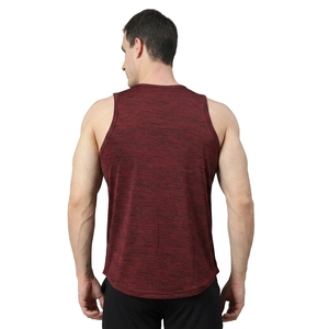 Men's <b>Maroon</b> Sleeveless Tank <b>Top</b> O-Neck Solid Color Casual Wear Breathable Knitted Polyester Fabric - Product Image 4