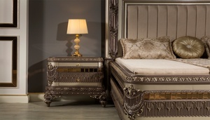 Luxury Royal Solid Teak Wood Bedroom Set Bronze Carved King Size Bed Mirrored Wardrobe 2 Nightstands <b>Dressing</b> Table with Mirror - Product Image 2