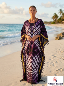 Vestido Kaftan Estampado Personalizado para Mujer, Corte Holgado, Ligero y Cómodo, Ropa de Playa Elegante de Verano, Fabricación Personalizada OEM ODM - Product Image 4