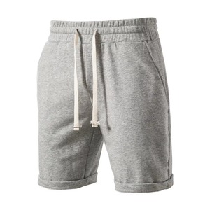 Shorts Bermuda en coton gris uni pour homme, taille à cordon, style décontracté, longueur mi-cuisse, tissu tricoté respirant - Product Image 1