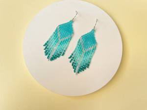 Handmade Beaded Fashion Earrings for Women Girls Handmade Turquoise Beaded Fringe Earrings Embroidery Ethnic Jewelry Gift - Product Image 1
