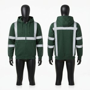 Sweat à capuche réfléchissant vert pour homme, coupe classique, décontracté, vêtement de travail, bandes de sécurité, 100 % coton, motif dessin animé, doublé - Product Image 1