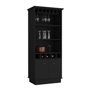 Mobile bar alto Dundee da 70 pollici, nero, con 10 ante in vetro, 5 scomparti e 3 ripiani aperti - Product Image 6