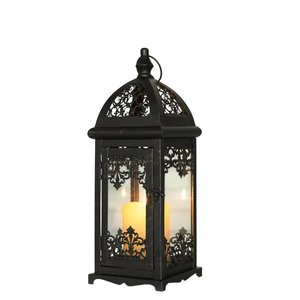 Vintage Style Black Metal & Tempered Glass Hanging <b>Lantern</b> for Indoor Outdoor Home Garden Wedding Party Decoration In Best Price - Product Image 1