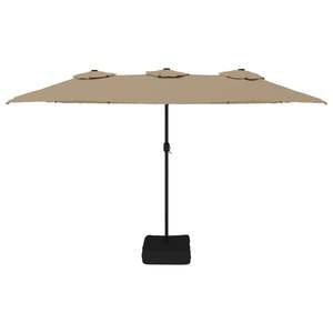 Parasol de jardin en polyester taupe et gris foncé avec base en fer thermolaqué – Élégant parasol de terrasse - Product Image 4
