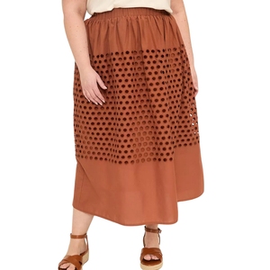 Falda Midi Marrón para Mujer, Corte Láser, Cintura Alta, Estilo Casual, Línea A - Product Image 1