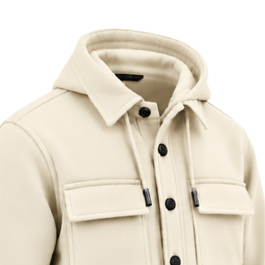 Chaqueta con Capucha para Hombre, Color Crema, con Botones al Frente, Manga Larga, con Bolsillos en el Pecho, Ropa Casual de Calle, para Venta al Por Mayor - Product Image 3