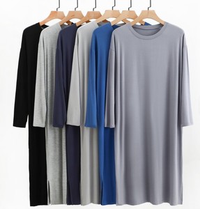Chemise de nuit pour homme en modal tricoté uni, col rond, manches longues, grande taille, douce, confortable, drapée, respirante, quatre saisons, hiver - Product Image 1