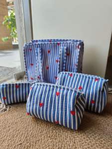 Juego de Bolsas Cosméticas Acolchadas de Algodón, Bolsa de Maquillaje Floral de 3 Piezas, Bolsas de Aseo Azul Corazón (Juego de 3) - Product Image 2