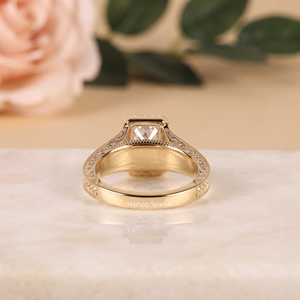 Vintage Gold Sterling <b>Silver</b> <b>Emerald</b> Cut Moissanite Engagement <b>Ring</b> Split Shank Prong Set Rhodium Plated Wedding Anniversary - Product Image 2