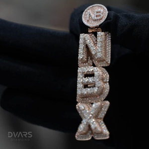 Pendentif en argent 925 certifié VVS Moissanite, lettre personnalisée verticale, bicolore, style hip-hop, luxe glacé - Product Image 2